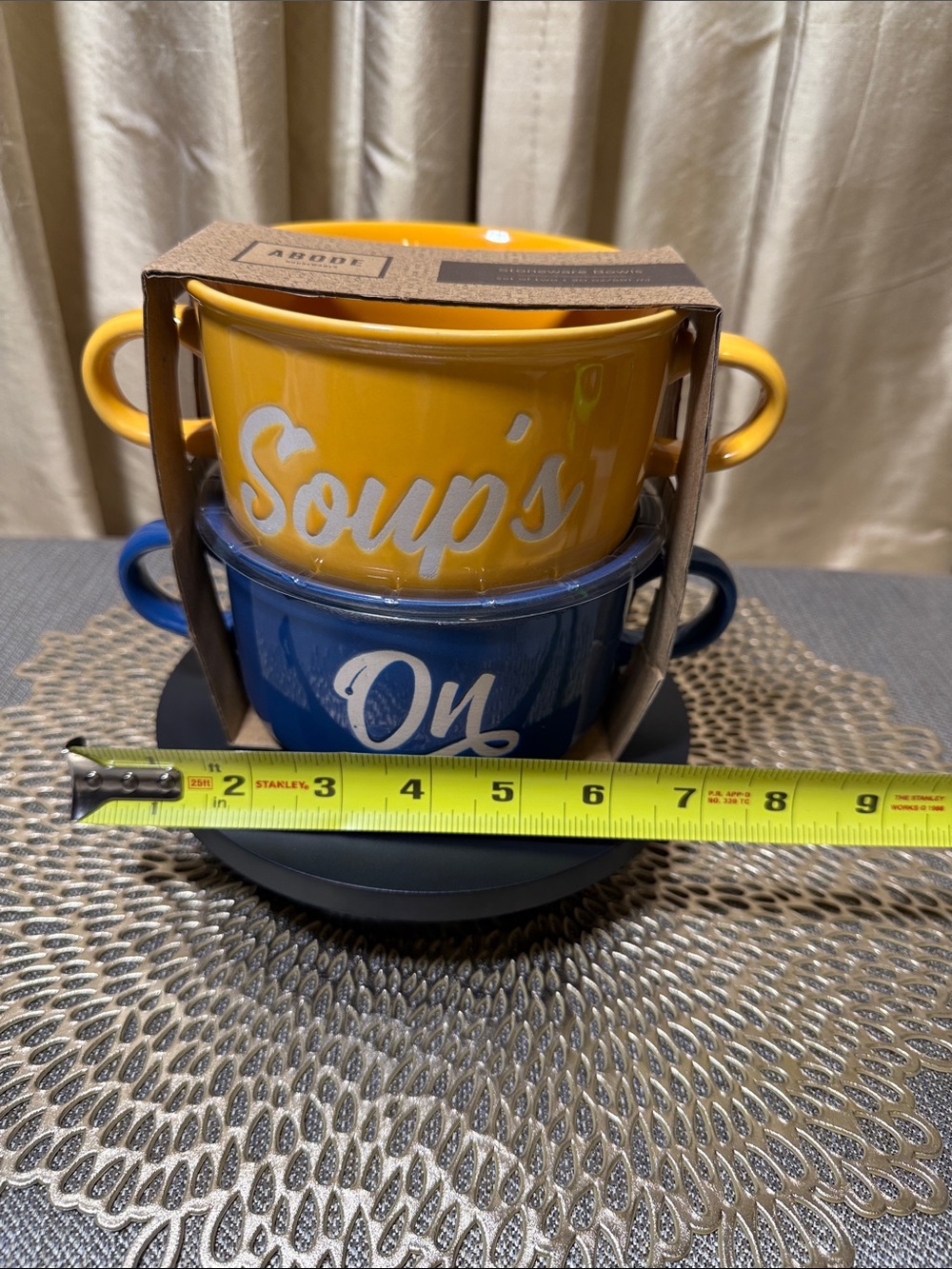 Stacked Ceramic Soup Bowls Set - Yellow & Blue - Picture 6 of 6